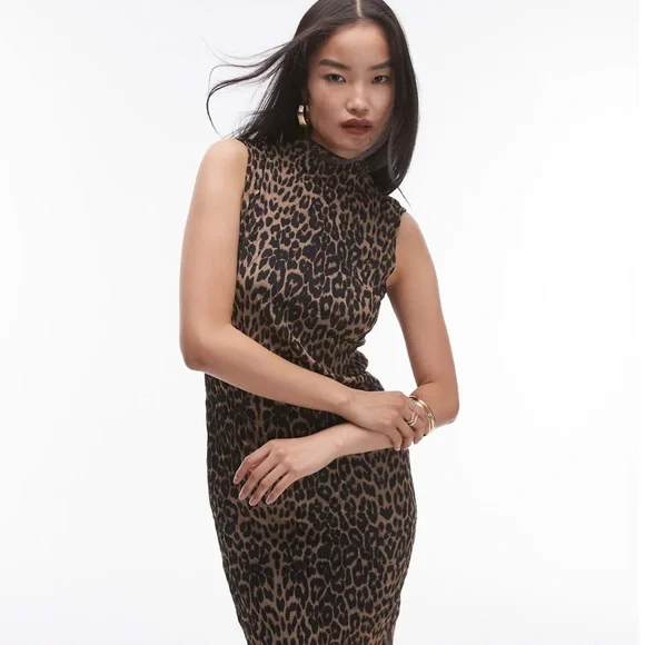 animal print bodycon dress topshop Topshop plisse leopard print mini dress in multi